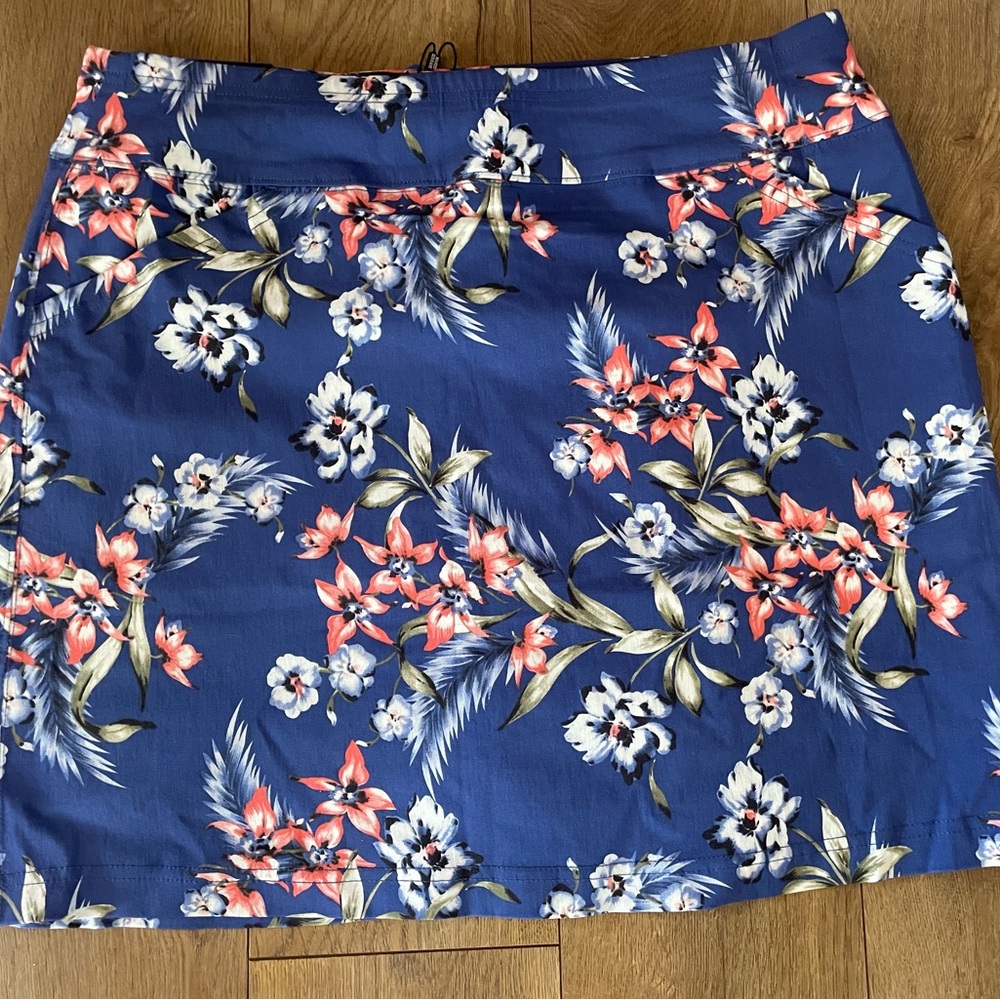 Mario Serrani Comfort Stretch Skort Skirt Blue Floral PULL ON, Size S